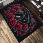 Dragon Rose Crystal Rug, 800gsm Velvet, Black Red Art Print, Elegant Office Decor, Large Floor Mat - Image 2