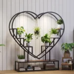 Rosahqnda Plant Stands with Glowing Lights, Creative Metal Plants Stand with Cabinet, Multi-tier metal Frame & wood flower stand