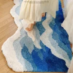 Blue Sea Wave Flocking Rug Bedroom Rug Corridor Area Floor Pad Mat Doormat Aesthetic Home Decor - Image 4
