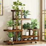 6 Tier Wood Plant Stand Vertical Carbonized Multiple Holder Indoor Outdoor Patio
