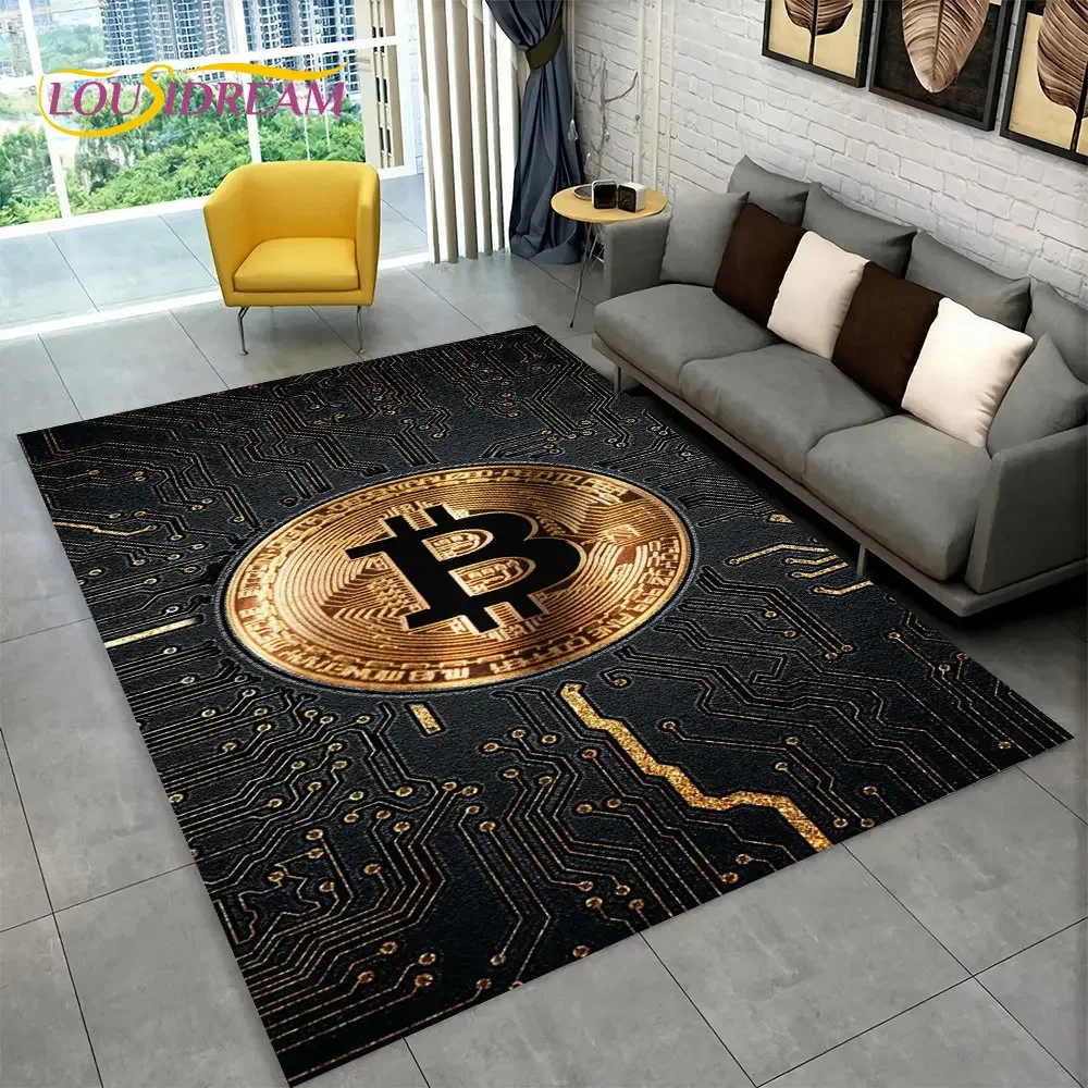 kf-Sc95114ced4db4a9ea2280e400c98f33bS 3D Bitcoin Virtual Currency Area Rug Large,Carpet Rug for Living Room Bedroom Sofa Playroom Doormat Decor,Kid Non-slip Floor Mat - Image 1