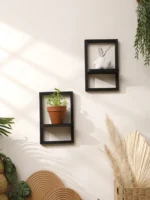 Black Wooden Floating Wall Shelf Square Plant Flower Pot Tray Display Stands Boho Home Decor Shelf for Bedroom Living Room Gifts - Image 2