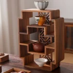 Walnut storage rack, small desktop tea cup, Bo Gu rack, new Chinese style tea room, coffee table, storage cup rack, display rack - Image 2