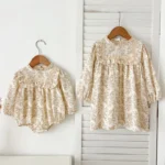 New Sisters Dress Infant Baby Girls Lace Collar Dress Rompers Kids Girls Vintage Flowers Princess Dress Family Clothes Rompers - Image 3