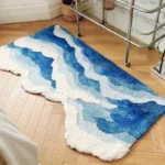 Blue Sea Wave Flocking Rug Bedroom Rug Corridor Area Floor Pad Mat Doormat Aesthetic Home Decor - Image 2