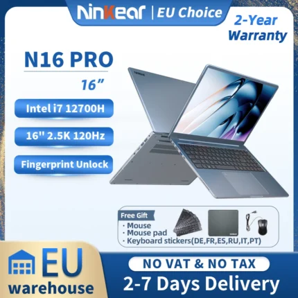 Ninkear N16 Pro Laptop 16" Intel i7-12700H 16GB DDR4+1TB SSD 2.5K IPS 120Hz Face Unlock Office Notebook WiFi 6 Gaming Computer
