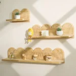 Wall Mounted Boho Wooden Shelves Rainbow Design Geometric Arched Wall Shelves Floating Threaded Multi-Layer