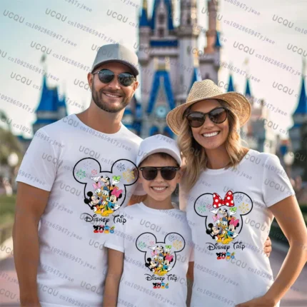 Disney Trip 2026 Mickey And Minne Graphic Print Cotton T-shirt Summer Breathable Family Tees Clothing Harajuku Parent Child Tees