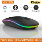 Rechargeable Silent Wireless Mouse LED Backlit Mice PC Laptop Computer Mous 2.4Ghz Receiver Bluetooth Dual Mode Optical Mice