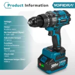 YOFIDRA 900N.M 3200RPM Brushless Electric Impact Drill 13mm Hammer Drill Cordless Screwdriver Tool For Makita 18V Battery Pin - Image 5