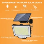 Solar Flood Lights Outdoor 106/318 LED Solar Motion Lights Remote Solar Security Lights Wall Lights Waterproof 3 Modes Garden - Image 5