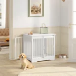 1 White Dog Cage Furniture,2 Doors, Modern Dog Cage Indoor for Small/Medium/Large Dogs, Side Table, Dog Box for Home