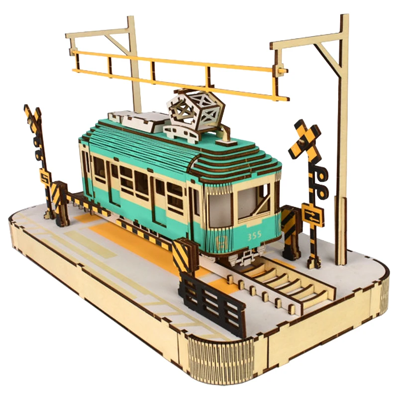 kf-S03614d3279f641a6933750296294e068l 3D Wooden Puzzle Streetcar Sakura Journey Tram Station Retro Car Bus Model DIY Assembly Toys For Children Kids Desk Decoration - Image 1