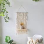 Macrame Wall Shelf Wood Floating Shelves Flower Pot Display Stand Hanging Wall Boho Home Decoration Living Room Decors Aesthetic - Image 3