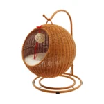 Hand Weaving PP Imitation Rattan Freestanding Cat Swing Bed Suspended Basket Design Detachable with Cooling Mat - Image 2