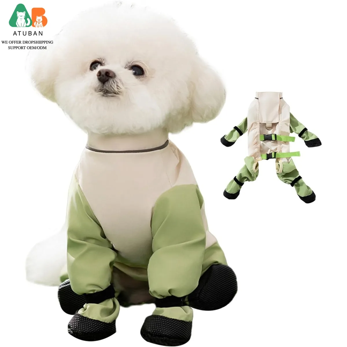 kf-S09251b704c274e3683d6fac6894e905fH ATUBAN Dog Boot Suspenders,Shoes For Dogs,Anti-Slip Adjustable Protectors Raincoat Coat Wrap Suspenders Glow-in-The-Dark Strips - Image 1