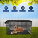 Dog Wire Crate Cover Waterproof Pet Cage Covers With Two Entrance Doors Cage Cover Universal Made Of 210D Silver Coated Oxford - Image 2