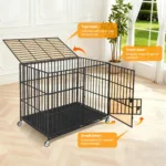 Heavy Duty Escape-Proof Metal Dog Crate Steel Kennel Dog Cage with 3 Doors, Removable Tray, Locking Wheels Medium/Large Breeds - Image 2