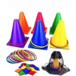 1 Set Outdoor Toy For Kid Adult Party Games Ring Toss Game Carnival Combo Kit Soft Plastic Cones Ring Toss Game - Image 2