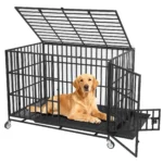 Heavy Duty Escape-Proof Metal Dog Crate Steel Kennel Dog Cage with 3 Doors, Removable Tray, Locking Wheels Medium/Large Breeds