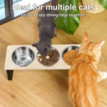15° Tilted Elevated Cat Bowls Feeder Raised Feeding & Watering Supplies Pet 3 Stainless Steel Bowls with Stand for Cats Puppies - Image 5