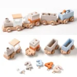 Wooden Birthday Train Toy Simulated Train Toy Model Baby Montessori Educational Toys Wooden Trolley Baby Learning Kid Toys Gifts
