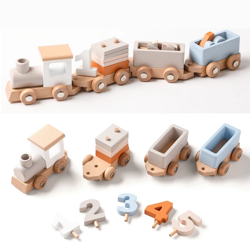kf-S10ce8d0e27534b898b463afb779d4d70L Wooden Birthday Train Toy Simulated Train Toy Model Baby Montessori Educational Toys Wooden Trolley Baby Learning Kid Toys Gifts - Image 1