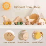 Baby Wooden Montessori Toys Beech Wooden Tyrannosaurus Rex Dinosaur Car Teether Educational Toys Children Teethering Baby Gift - Image 4