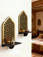 Islamic Ramadan Wood Wall Shelf Geometric Gold Black Acrylic Hanging Shelf for Eid Mubarak Kareem Candle Incense Home Decor Gift - Image 4