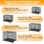 Heavy Duty Escape-Proof Metal Dog Crate Steel Kennel Dog Cage with 3 Doors, Removable Tray, Locking Wheels Medium/Large Breeds - Image 6