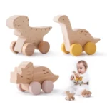 Baby Wooden Montessori Toys Beech Wooden Tyrannosaurus Rex Dinosaur Car Teether Educational Toys Children Teethering Baby Gift