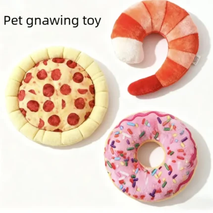 Plush Dog Toy Doughnut Pizza Shape Pet Squeaky Toys for Small Large Dogs Cleaning Teeth Puppy Chew Sound Toy Pet Supplies