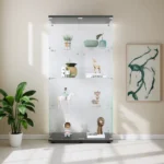 Comanlai 4 Layers Glass Display Cabinet with Door and Lock Dustproof Storage Cabinet Floor Decorative Shelf for Living Room