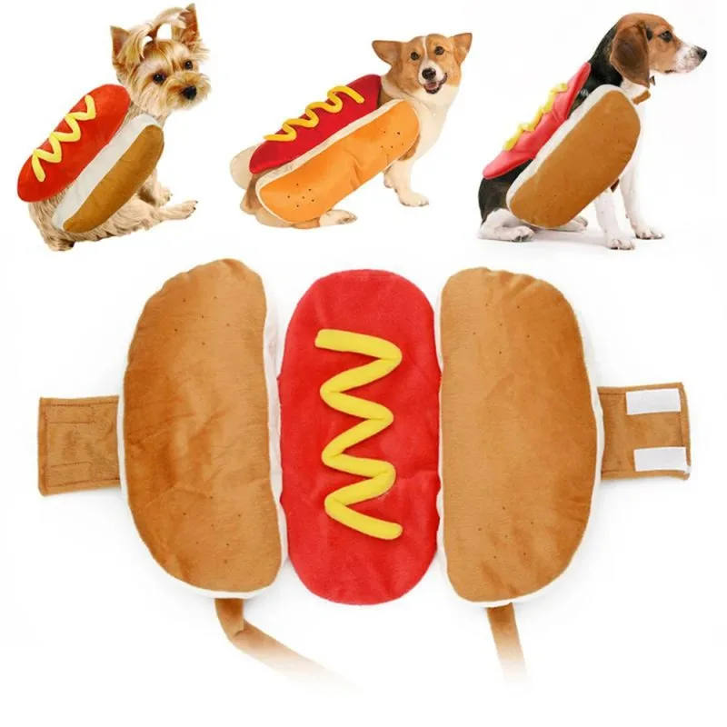 kf-S29dee89ddc2d4f1ca6d4c69984f5b7ed1 Dog Funny Halloween Costumes Hot Dog Shaped Dachshund Sausage Adjustable Clothes Pet Apparel Dressing Up Cat Party Costume Suit - Image 1