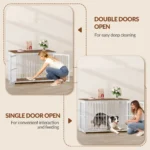 100 cm Dog Box for Home with 3 Doors,Wooden Indoor Dog Box,Side Table,Dog Cage Heavy Duty,for Medium to Large Dogs,Vintage Brown - Image 2