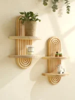 1Pc Boho Style Wooden Wall Shelves - Geometric Wall Mounted Shelves, Natural Wood Finish, Modern Home Decor, Plant Decorative - Image 2