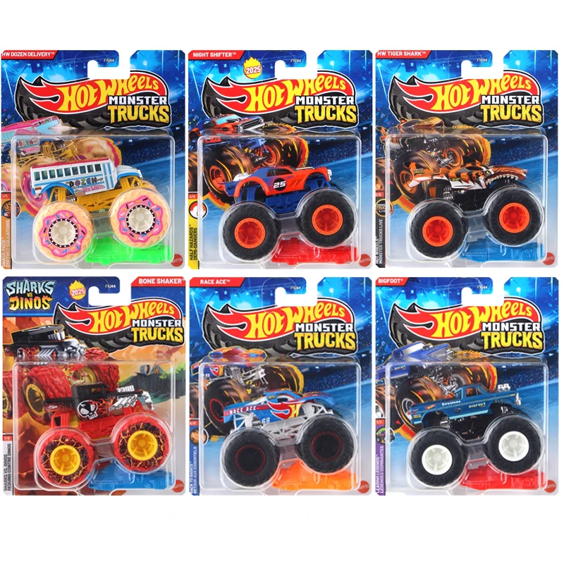 kf-S2f5f9671631e440fae6b5b017c628e832 In Stock Hot Wheels Car Monster Trucks Toys Boys 1/64 Diecast Tiger Shark Dragonizer Night Shifter Big Foot Race Ace Bone Shaker - Image 1
