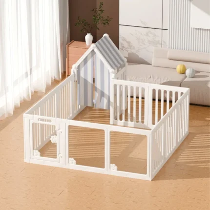 Pet Playpen with House Foldable Dogs Cats Fence Cage Indoor Puppy Safety Barrier Small Medium Dogs Anti-Escape Pets Enclosure