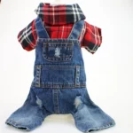 Dog Cat Denim Plaid Jumpsuit Hoodie Pet Puppy Jean Jacket Spring/Autumn Clothes Apparel 4 Colours - Image 2