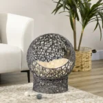 50x50x60cm Anthracite Cat Cave Bed – 2-Piece Woven Basket with Cushion - Image 4