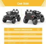 Electric Car Kid 12V Children's Ride On Off-Road Car Toys with Suspension Spring/LED Lights/Bluetooth/2 Speeds for 3 to 8 Years - Image 4