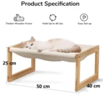Cat raised wooden bed, with removable mattress cover, maximum load 10 kg, White - Image 2