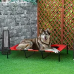Pawhut Raised Dog Bed Breathable Indoor Outdoor 122X92X23 cm Red - Image 2