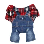 Dog Cat Denim Plaid Jumpsuit Hoodie Pet Puppy Jean Jacket Spring/Autumn Clothes Apparel 4 Colours - Image 5