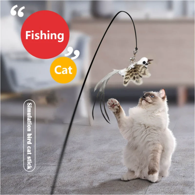 kf-S4d2933ddf11a4700af2e54878cf769401 Simulation Bird Interactive Funny Cat Stick Toy Furry Feather Bird With Bell Sucker Cat Stick Toy Kitten Playing Pet Accessories - Image 1