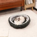 Round Plush Pet Bed for Cats & Rabbits, Thick Warming Donut Cushion with High Sides, No Assembly Needed Easy-Clean Small Dog Bed - Image 3