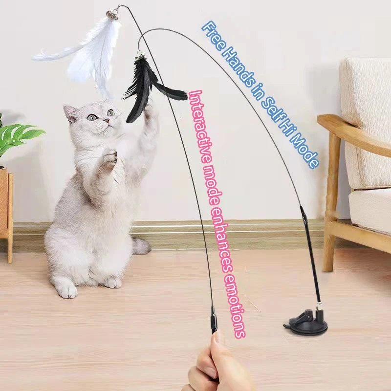kf-S54883384d6474a22b07f8596a8e2c281L Interactive Cat Toy Funny Simulation Bird Feather with Bell Cat Stick Toy for Kitten Playing Teaser Wand Toy Pet Cats Supplies - Image 1
