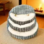 Calming Warm Kitten Bed Round Hooded Cat Cave, Indoor Puppy Sleeping Bed Suitable for Cat Dog Non-Slip Bottom Cat Cushion - Image 5