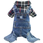 Dog Cat Denim Plaid Jumpsuit Hoodie Pet Puppy Jean Jacket Spring/Autumn Clothes Apparel 4 Colours - Image 6