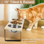 15° Tilted Elevated Cat Bowls Feeder Raised Feeding & Watering Supplies Pet 3 Stainless Steel Bowls with Stand for Cats Puppies - Image 3